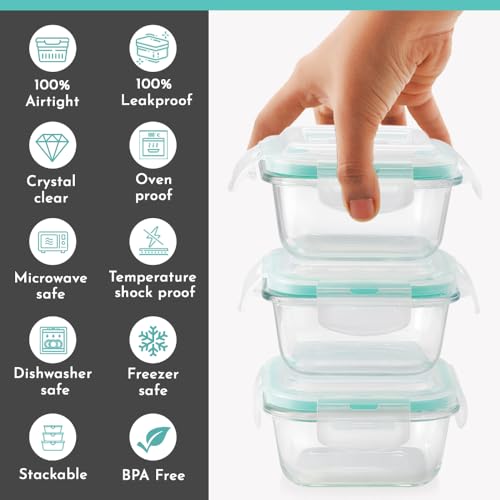 Magnus Vivid Glass Lunch Box with Vertical Pouch and Fixed Clip, 1 S S Bottle (700ml) and 3 Square Airtight, Leakproof, Microwave Safe Borosilicate Glass Containers, 320 ML Each - Image 5
