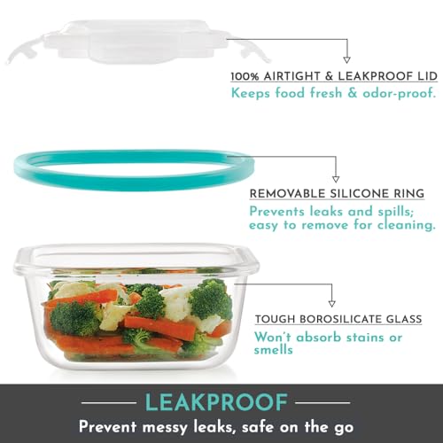 Magnus Vivid Glass Lunch Box with Vertical Pouch and Fixed Clip, 1 S S Bottle (700ml) and 3 Square Airtight, Leakproof, Microwave Safe Borosilicate Glass Containers, 320 ML Each - Image 4