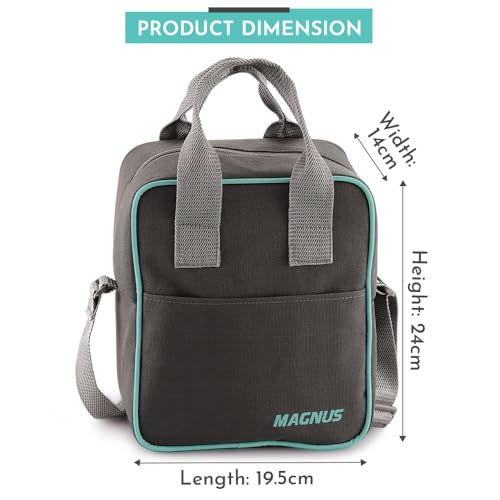 Magnus Vivid Glass Lunch Box with Vertical Pouch and Fixed Clip, 1 S S Bottle (700ml) and 3 Square Airtight, Leakproof, Microwave Safe Borosilicate Glass Containers, 320 ML Each - Image 3