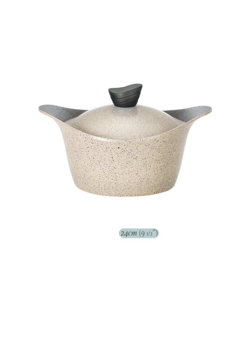 Badreig طقم أواني الطهي 9 قطع من الرخام البيج لا هويا – أواني طهي غير لاصقة متينة مع أغطية رخامية متطابقة ومقابض مقاومة للحرارة - Image 4