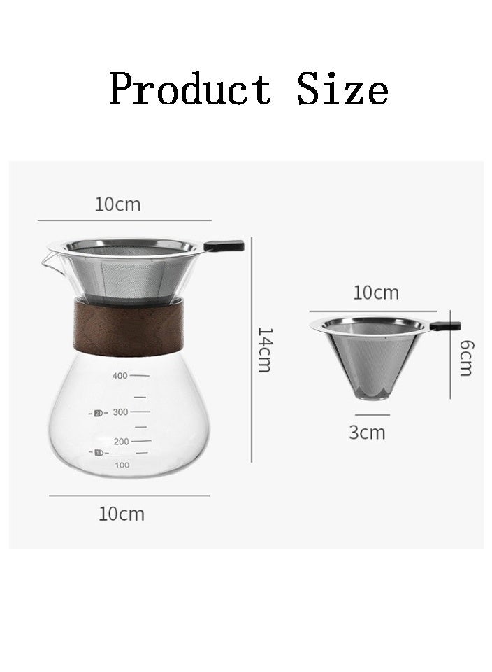هومستر V60 صب على مجموعة صانعة القهوة ، وعاء خادم القهوة 400 مل مع مرشح قطرة الفولاذ المقاوم للصدأ القابل لإعادة الاستخدام - Image 2