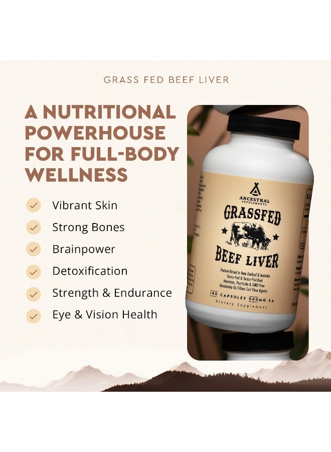 Ancestral Supplements Grass Fed Beef Liver Desiccated Natural Iron, Vitamin A, B12 for Energy (180 Capsules) - Image 4