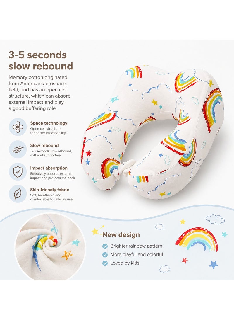 Travel Pillow for Kids, Memory Foam Kids Neck Pillow for Airplane Breathable Cover, Versatile Usage for Travel, Car, bus, Train, Ideal Travel Kit Gift for Girls & Boys (Rainbow) - Image 5