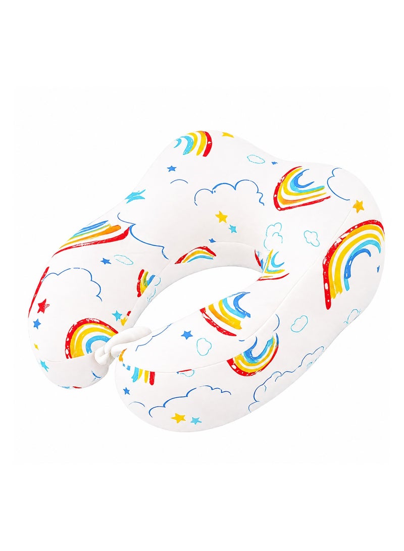 Travel Pillow for Kids, Memory Foam Kids Neck Pillow for Airplane Breathable Cover, Versatile Usage for Travel, Car, bus, Train, Ideal Travel Kit Gift for Girls & Boys (Rainbow) - Image 1