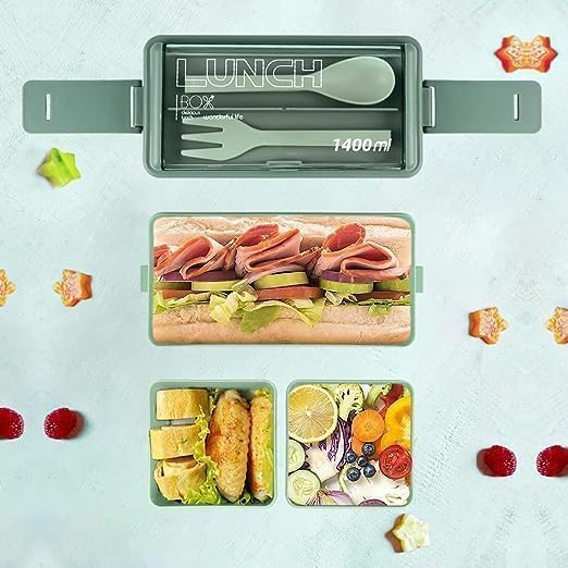 SWAYRA Leak Proof Lunch Box Reusable Microwave Freezer Safe Food Containers with Spoon for Adults and Kids Plastic Lunch Tiffin Box Office School Men Women Kids - Image 4