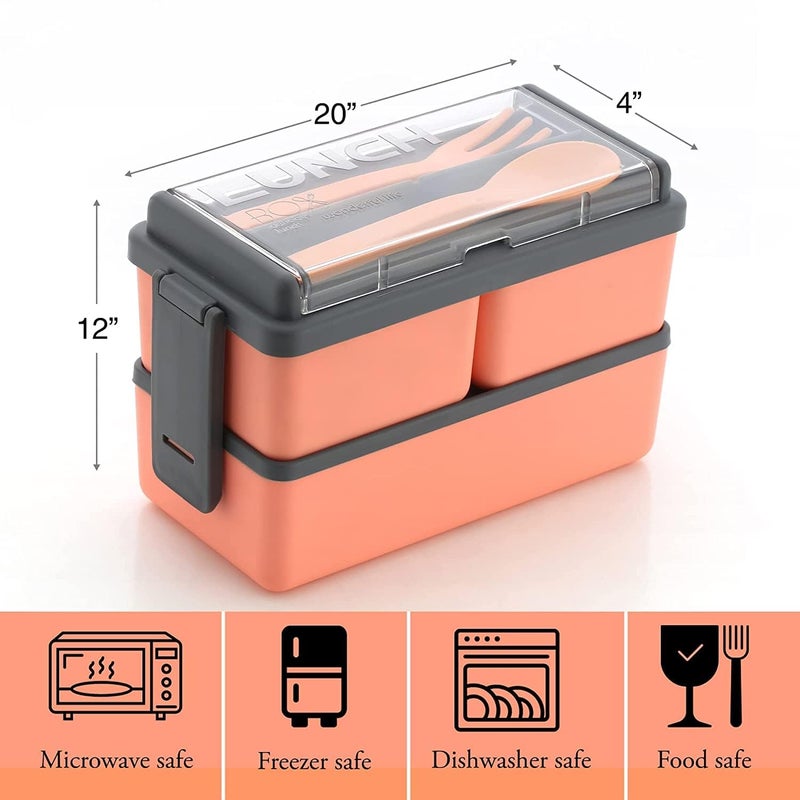 SWAYRA Leak Proof Lunch Box Reusable Microwave Freezer Safe Food Containers with Spoon for Adults and Kids Plastic Lunch Tiffin Box Office School Men Women Kids - Image 2