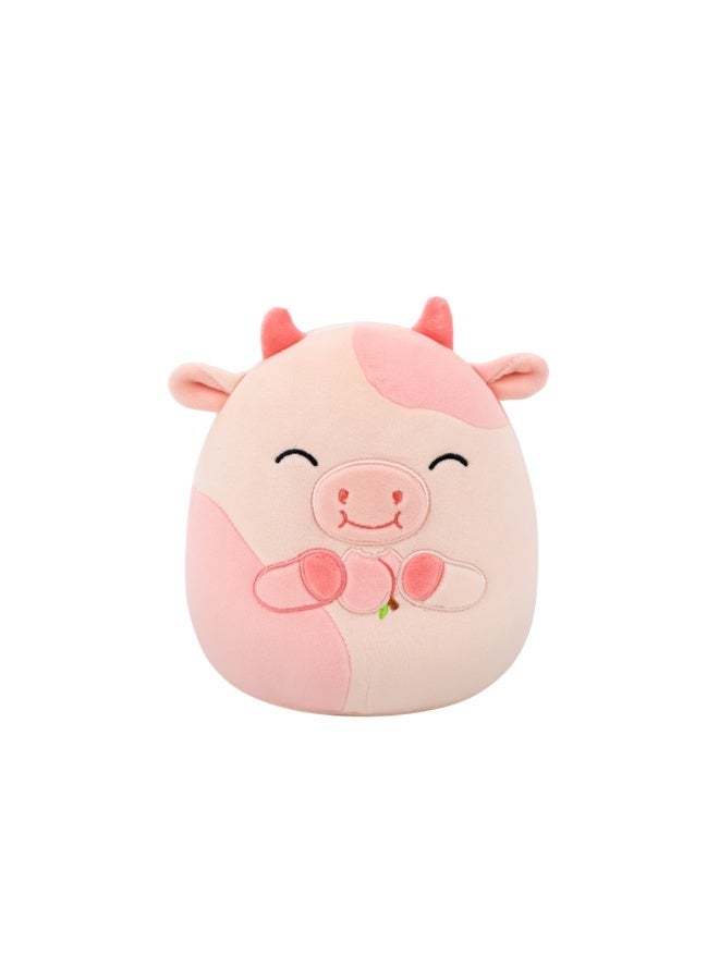 Squishmallows Little Plush Lilaz Cream & Peach Cow Plush Toy Eating Peach â€“ 13 cm Soft Collectible Stuffed Animal - Image 1