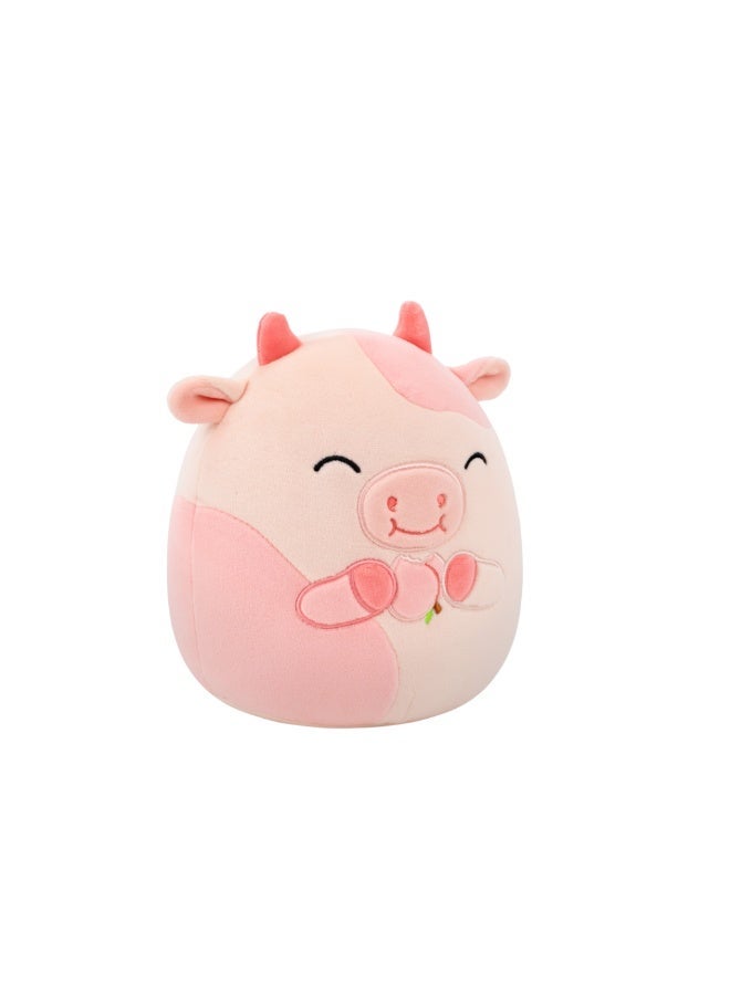 Squishmallows Little Plush Lilaz Cream & Peach Cow Plush Toy Eating Peach â€“ 13 cm Soft Collectible Stuffed Animal - Image 2