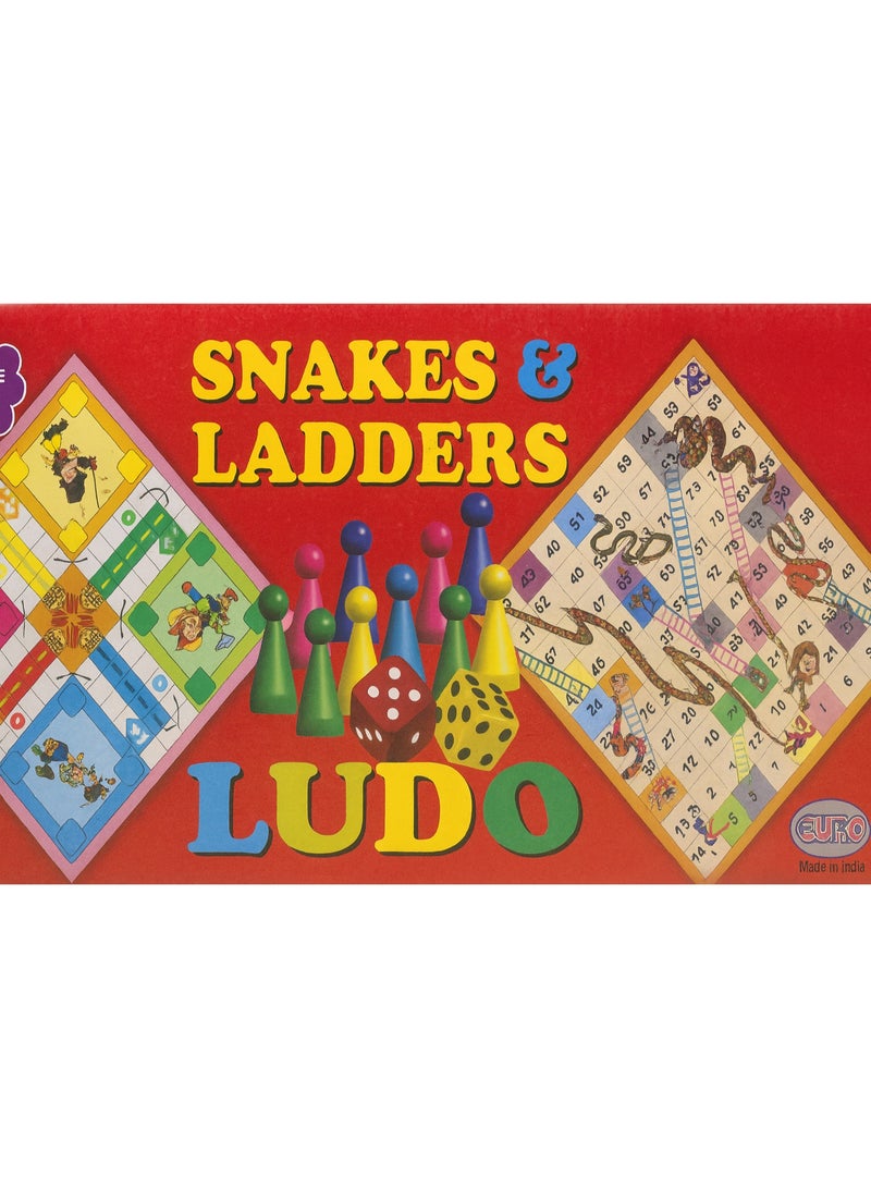 يورو لعبة لوحية عائلية 2 في 1: الثعبان والسلم واللودو (إصدار فاخر من مادة PVC) - Image 1