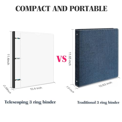 INFUN 1 Inch Telescoping 3 Ring Binder - 4PCS-White, Flexible Binders with Customizable Front Cover and Clear Catalog Pocket, 1Inch Rings, 225 Sheet Capacity - Image 3