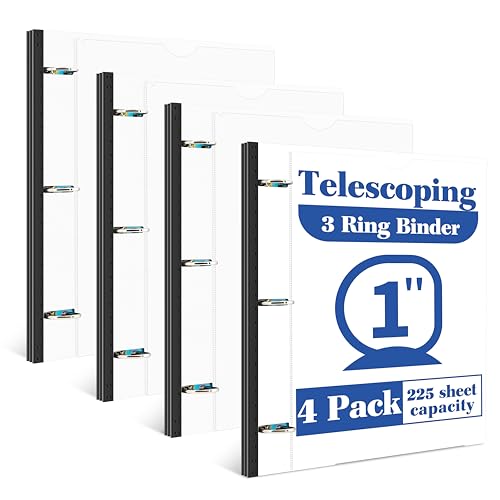 INFUN 1 Inch Telescoping 3 Ring Binder - 4PCS-White, Flexible Binders with Customizable Front Cover and Clear Catalog Pocket, 1Inch Rings, 225 Sheet Capacity - Image 1