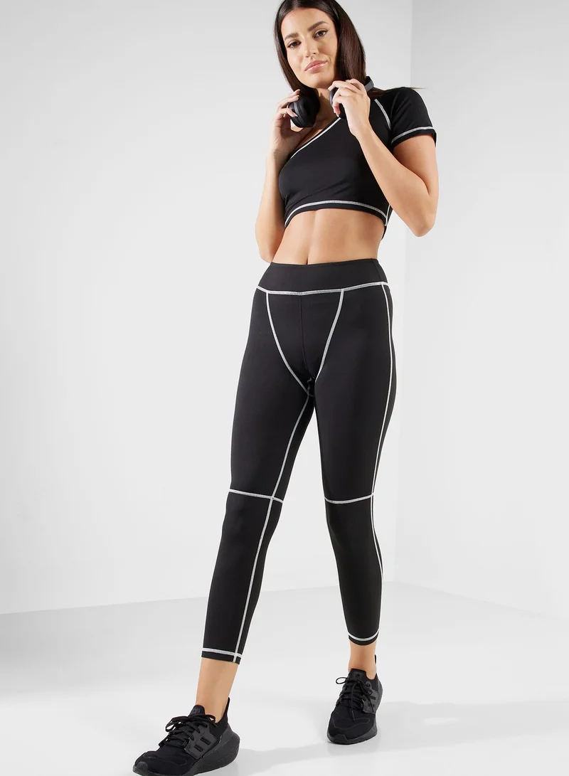 FRWD Contrast Seam Detail Top & Athletic Leggings Set