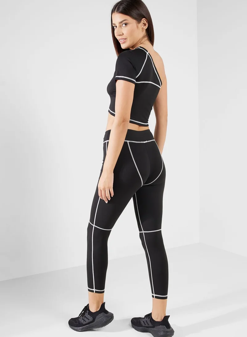 FRWD Contrast Seam Detail Top & Athletic Leggings Set