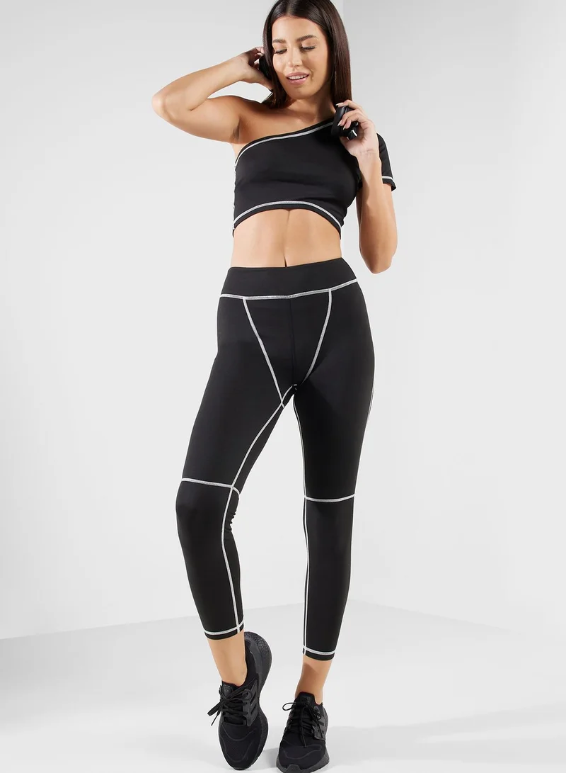 FRWD Contrast Seam Detail Top & Athletic Leggings Set