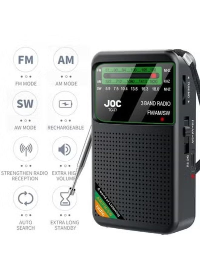 راديو محمول FM AM SW، يعمل بالبطارية، أفضل استقبال، مكبر صوت محمول قابل لإعادة الشحن مع شاشة عرض عالية الدقة، مقبس سماعة رأس 3.5 مم، مناسب للاستخدام الداخلي والخارجي وفي حالات الطوارئ - Image 2