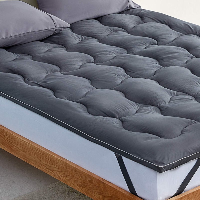 SLEEP ZONE غطاء مرتبة توأم من ، طبقة علوية مبردة، غطاء وسادة مرتبة، بديل ناعم من الريش، جيب عميق 8-21 بوصة، رمادي توأم - Image 1