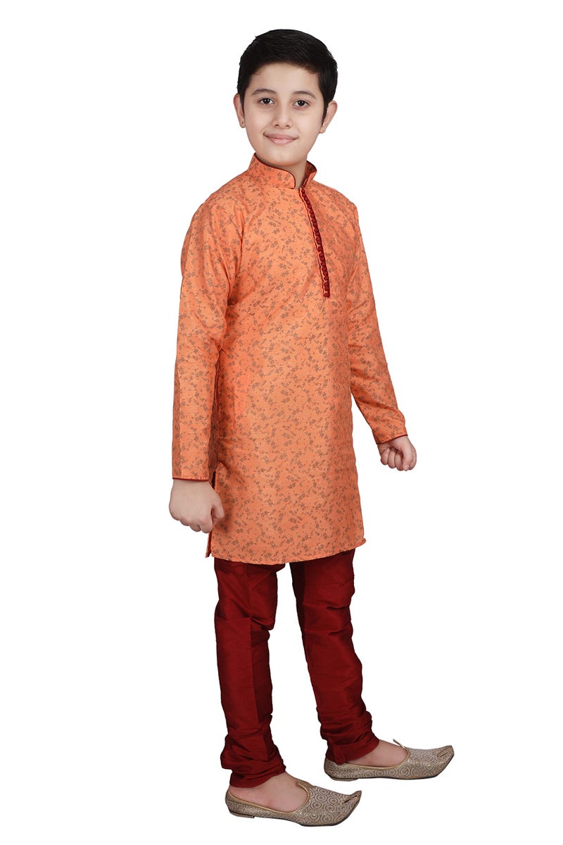 Pro-Ethic Style Developer Handloom Jacquard Silk Kurta Set for Boys | Traditional Ethnic Wear | Indian Dress for Kids (Orange, 9-10 Y) - Image 3