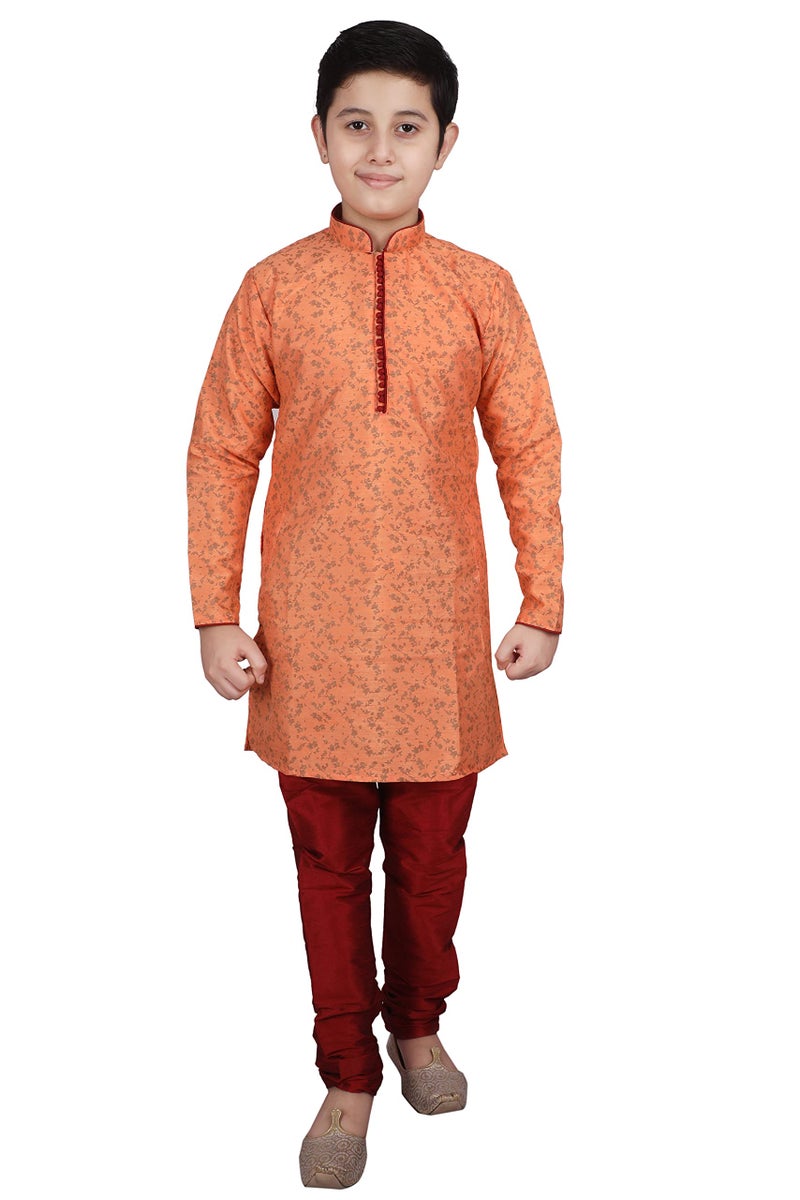 Pro-Ethic Style Developer Handloom Jacquard Silk Kurta Set for Boys | Traditional Ethnic Wear | Indian Dress for Kids (Orange, 9-10 Y) - Image 5