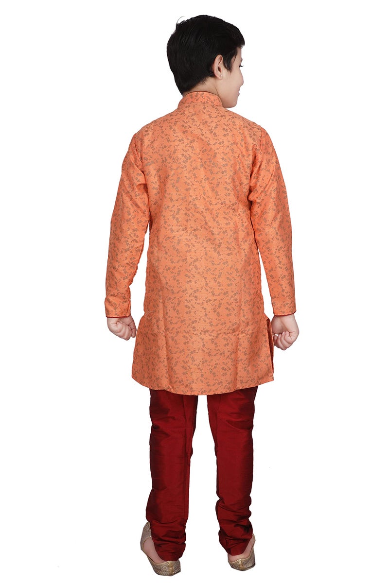 Pro-Ethic Style Developer Handloom Jacquard Silk Kurta Set for Boys | Traditional Ethnic Wear | Indian Dress for Kids (Orange, 9-10 Y) - Image 2