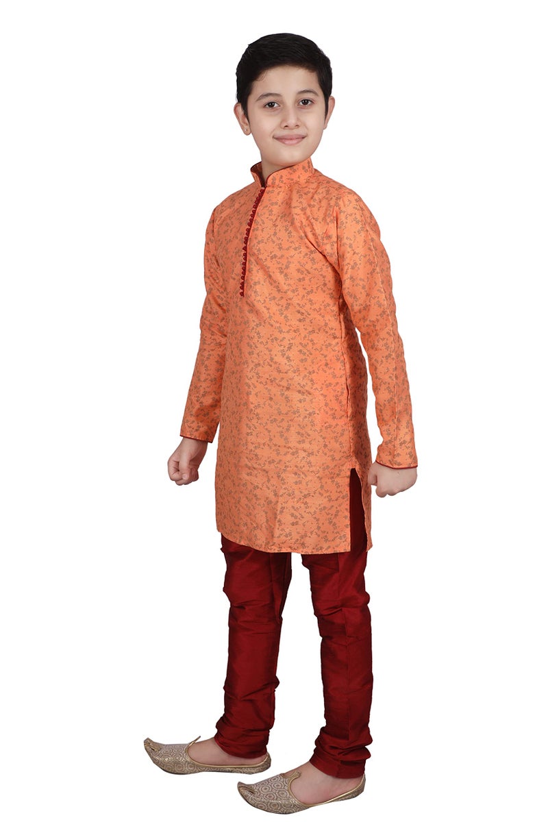 Pro-Ethic Style Developer Handloom Jacquard Silk Kurta Set for Boys | Traditional Ethnic Wear | Indian Dress for Kids (Orange, 9-10 Y) - Image 4