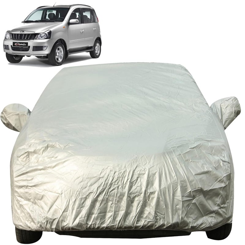 Waterproof Premium Silver Matty Triple Stitched Car Body Cover with Mirror Pocket for Mahindra Quanto