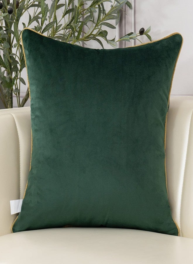 Aeckself European Luxury Velvet Throw Pillow Cover 18 x 18 Inch, Embroidery Floral Pillow Cover Home Decor Pillowcase for Couch Bedroom Living Room, Dark Emerald Green and Gold - Image 2