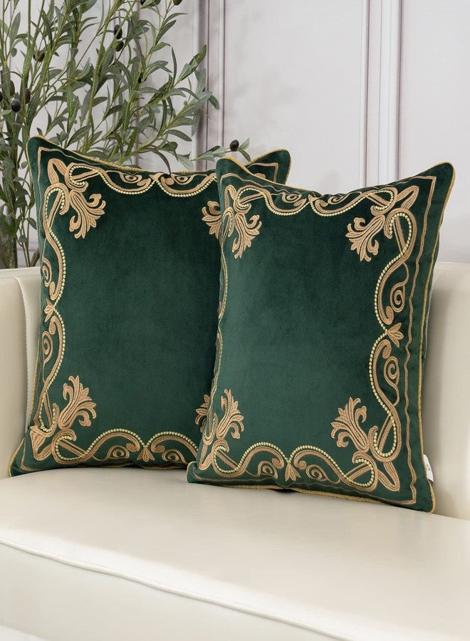 Aeckself European Luxury Velvet Throw Pillow Cover 18 x 18 Inch, Embroidery Floral Pillow Cover Home Decor Pillowcase for Couch Bedroom Living Room, Dark Emerald Green and Gold - Image 3