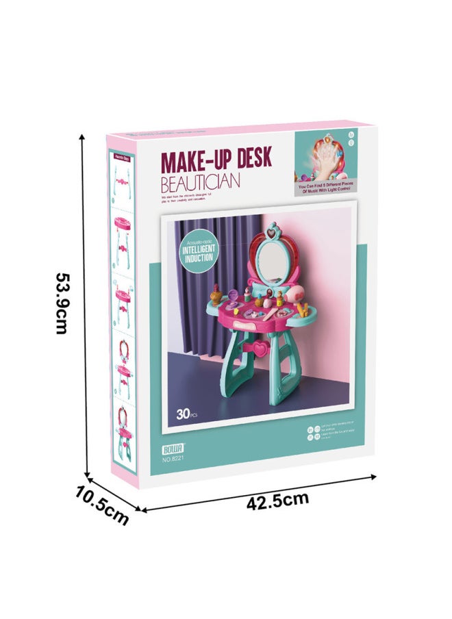 Children's Induction Music Girl's Makeup Table Set Simulated Makeup Table Play House Cosmetic Toys Dressing Accessories-Specifications:8221 30PCs Dressing Table 1.7kg  - Image 4