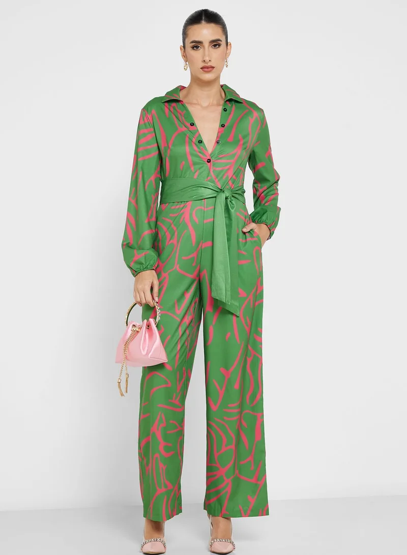 ELLA Printed Belted Jumpsuit