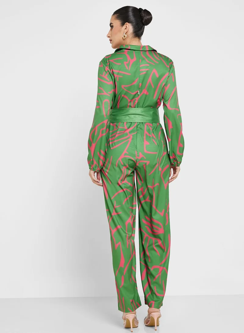ELLA Printed Belted Jumpsuit