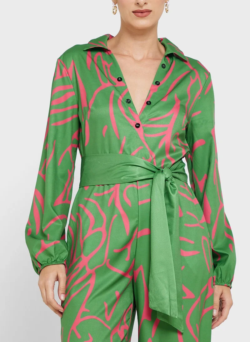 ELLA Printed Belted Jumpsuit