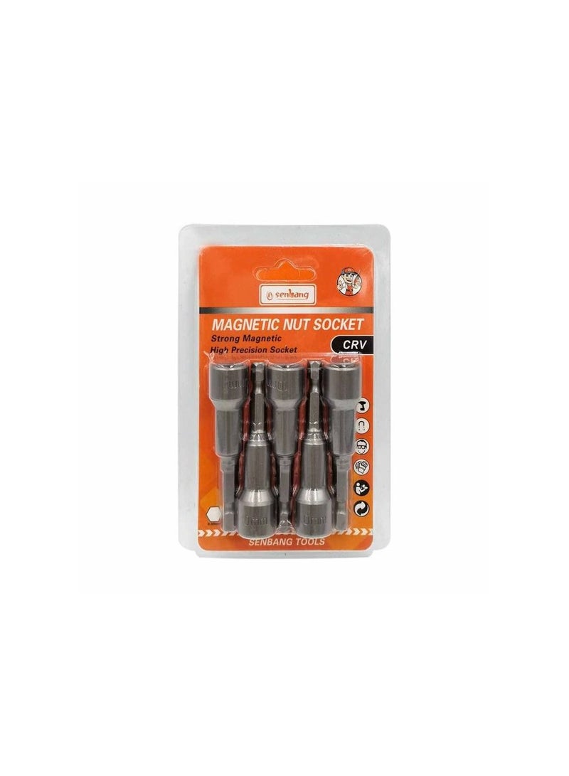 Strong Magnetic Chromium vanadium CRV 5 Pcs Set Magnetic Nut Socket for Drill 10mm Drill Nut Socket  - Image 1