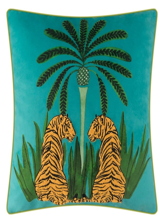 OiseauVoler Decorative Tiger Embroidered Design Throw Pillow Cover Tropical Palm Pillowcase 18 x 18 inches - Image 1