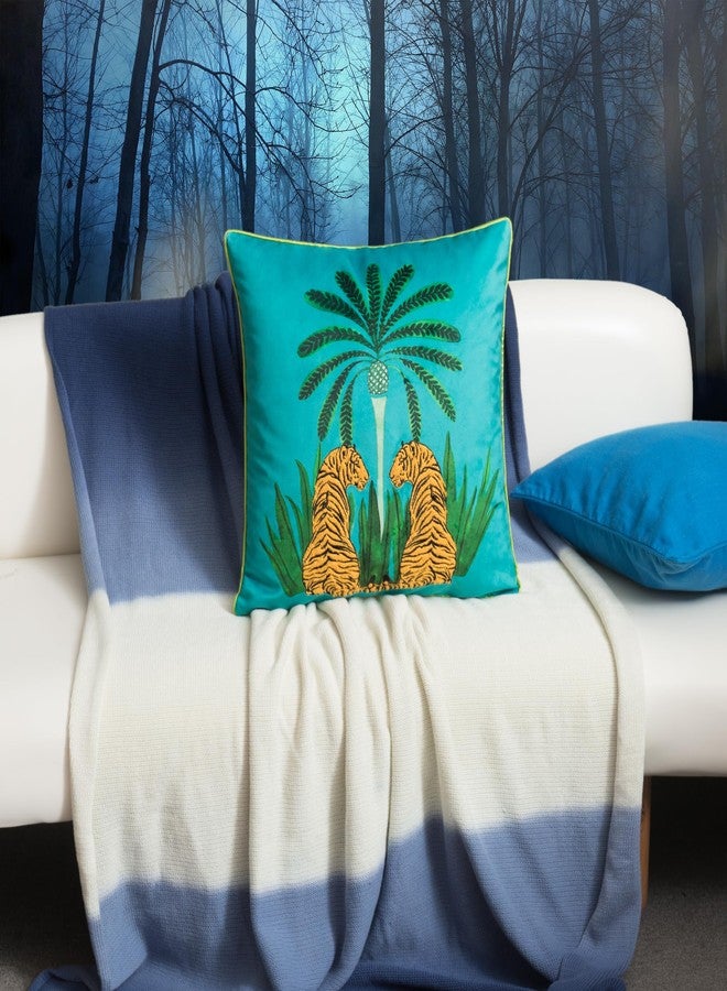 OiseauVoler Decorative Tiger Embroidered Design Throw Pillow Cover Tropical Palm Pillowcase 18 x 18 inches - Image 2