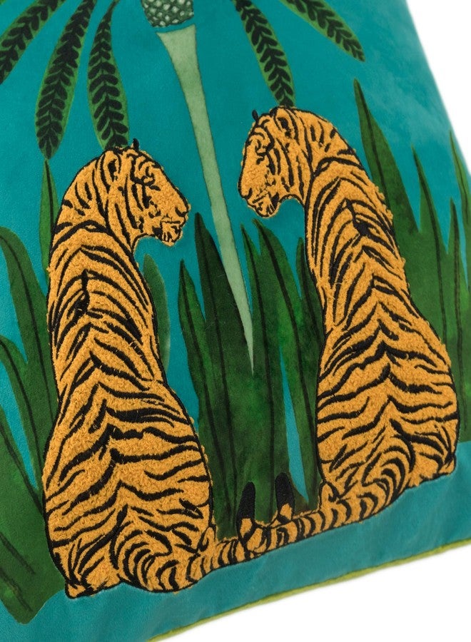 OiseauVoler Decorative Tiger Embroidered Design Throw Pillow Cover Tropical Palm Pillowcase 18 x 18 inches - Image 4