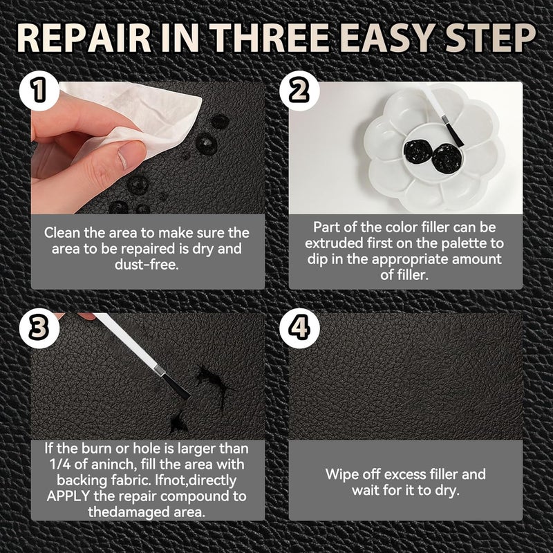 مجموعة إصلاح الجلد الأسود للأثاث، مجموعة إصلاح مقاعد السيارة الجلدية، استعادة بسهولة داخل السيارة، الأريكة، السترة، إصلاح أي مادة بتعليمات سهلة للغاية لإصلاح الخدوش، التمزقات، الثقوب - Image 5