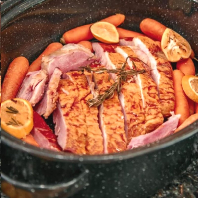 18-Inch Covered Oval Roasting Pan with Lid, 15 lb Capacity, Porcelain Enamel on Steel, Even Heating, Non-Stick & Dishwasher Safe - Image 2