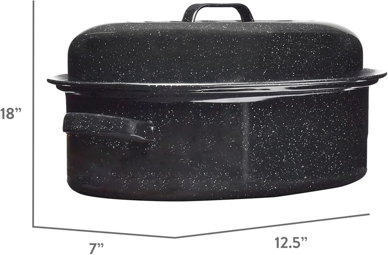 18-Inch Covered Oval Roasting Pan with Lid, 15 lb Capacity, Porcelain Enamel on Steel, Even Heating, Non-Stick & Dishwasher Safe - Image 3