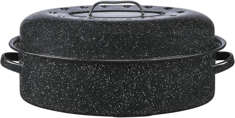 18-Inch Covered Oval Roasting Pan with Lid, 15 lb Capacity, Porcelain Enamel on Steel, Even Heating, Non-Stick & Dishwasher Safe - Image 4