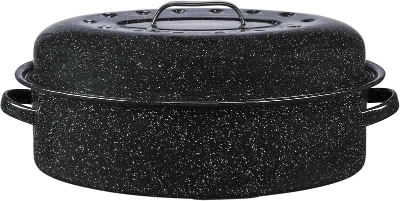 18-Inch Covered Oval Roasting Pan with Lid, 15 lb Capacity, Porcelain Enamel on Steel, Even Heating, Non-Stick & Dishwasher Safe - Image 1