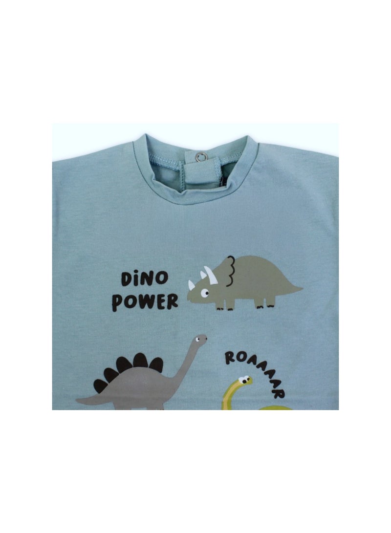 Pompelo Baby Boys Cotton T-Shirt – Mint with Dino Print - Image 3