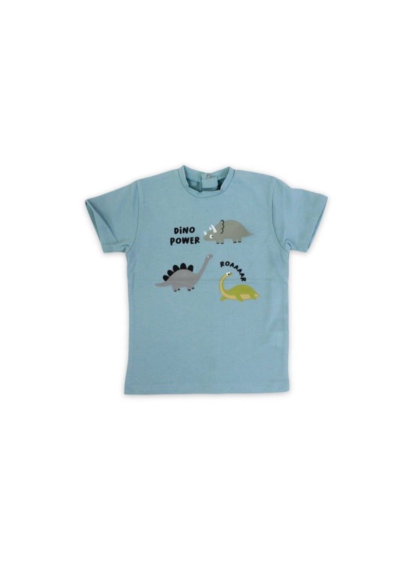 Pompelo Baby Boys Cotton T-Shirt – Mint with Dino Print - Image 1