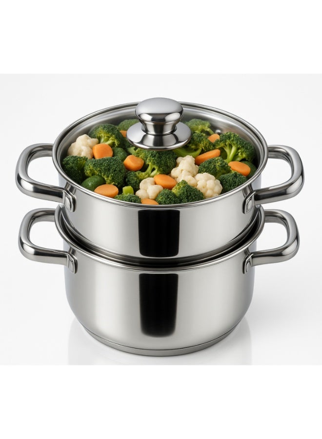 بينتولا بنتولا ٢ طابق ستانلس ستيل ستمان مع غطاء زجاجي - 20 سم