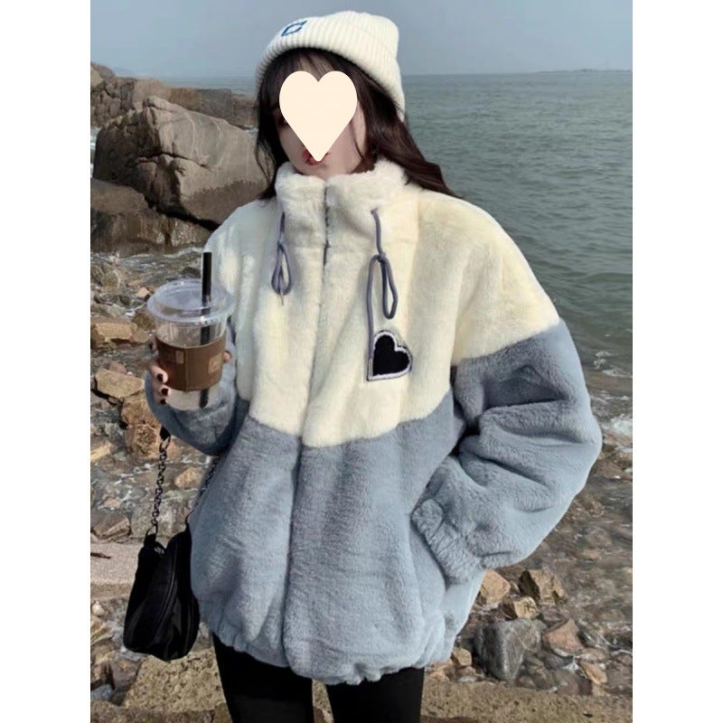 Plush Thickened Lamb Wool Hoodie Girls Autumn Winter Jacket TY970 Blue - Image 4