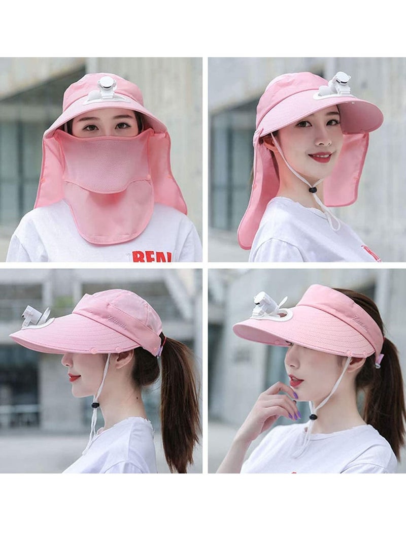Y&D Fan Visor Cap USB Charging Summer Women hat with Face Neck Cover Wrap for Travel UV Protection Portable Outdoor Camping Pink - Image 3