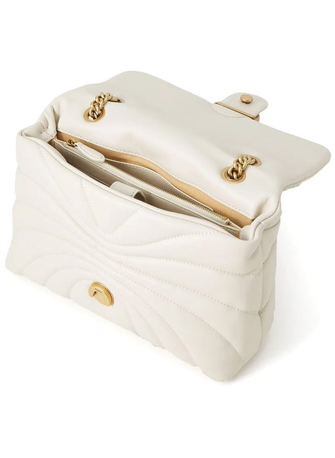 Pinko Women's Leather Shoulder & Crossbody Bag – White with Elegant Flap Design - Image 3