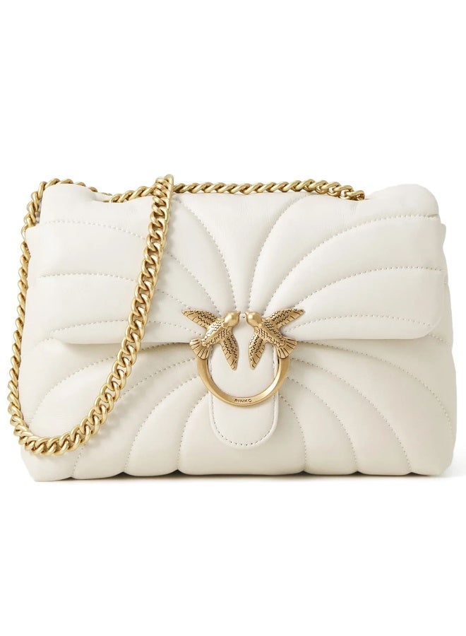 Pinko Women's Leather Shoulder & Crossbody Bag – White with Elegant Flap Design - Image 1