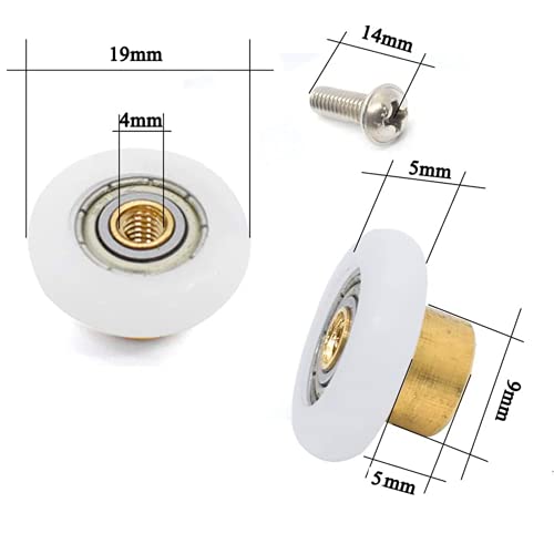 XUKEKOY 4 Sets Shower Door Rollers Runners Wheels Replacement Part Bathroom Glass Shower Sliding Door - 19mm x 5mm - Image 4