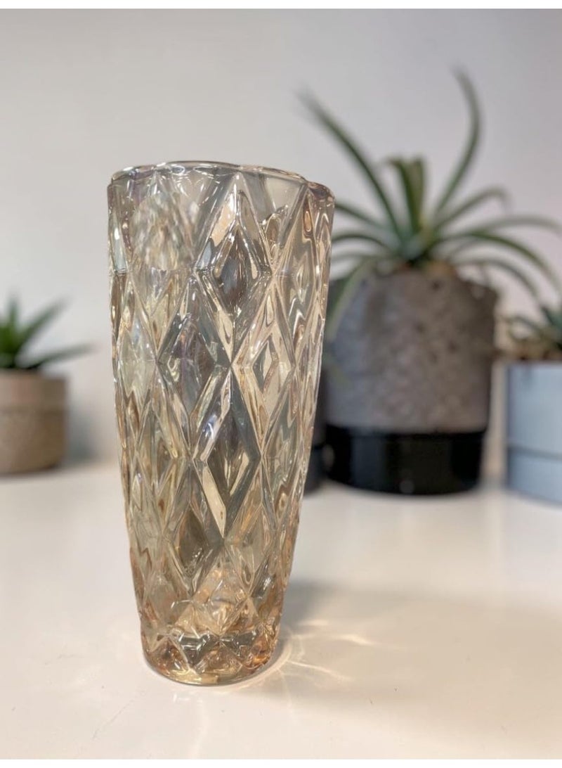 25cm Champagne Diamond Glass Vase, Elegant Classic Design, Iridescent Glitter Surface, Flower Display and Home Decoration - Image 2