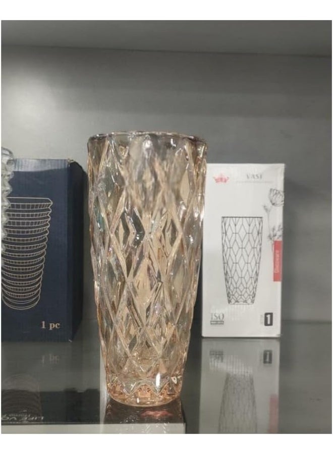 25cm Champagne Diamond Glass Vase, Elegant Classic Design, Iridescent Glitter Surface, Flower Display and Home Decoration - Image 1
